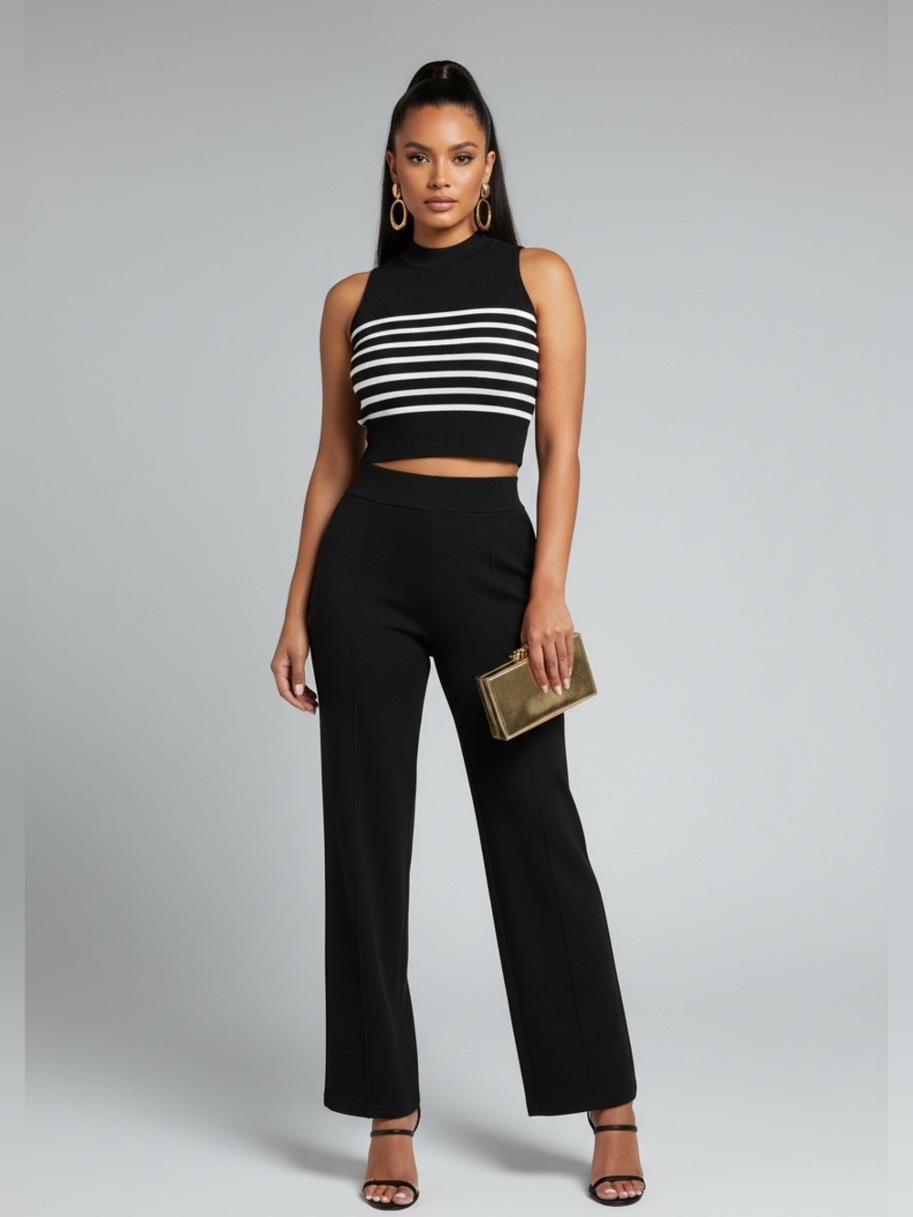 NWT Elegant Black Wide-Leg Pants Set